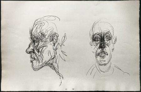 Litografia Giacometti - Têtes (Double portrait). Lithographie originale (1960-1969)