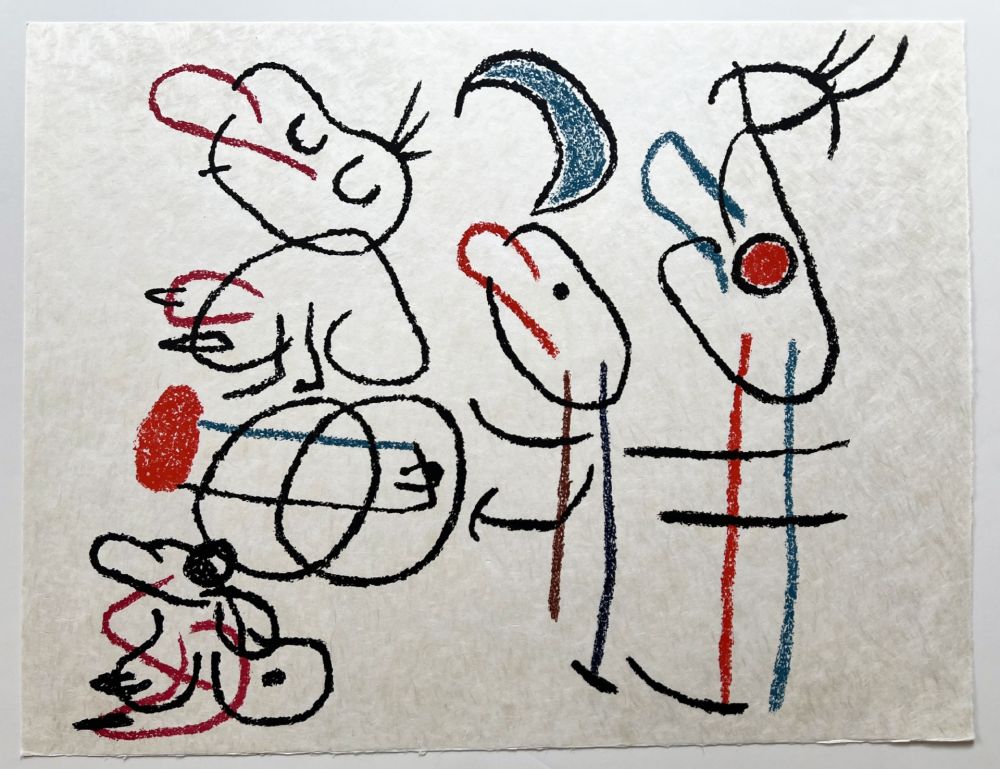 Litografia Miró - UBU AUX BALÉARES. Planche n° 6, lithographie originale sur Japon nacré (1971)