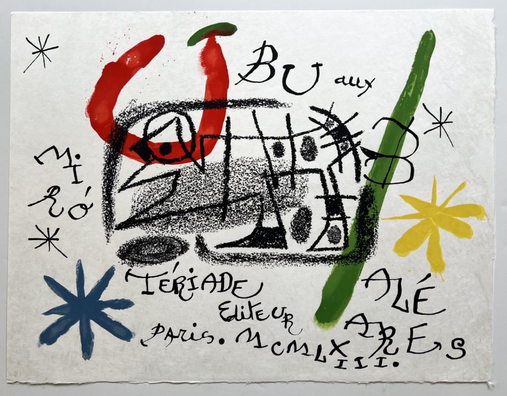 Litografia Miró - UBU AUX BALÉARES. Titre. Lithographie originale sur Japon nacré (1971)