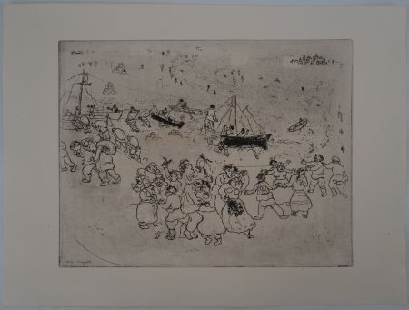 Incisione Chagall - Une fête au port (Le port au blé)