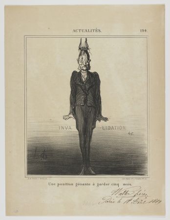 Litografia Daumier - Une position génante à garder cinq mois 