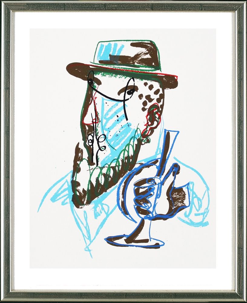 Serigrafia Lüpertz - Untitled, Mann mit blauer Trompeter