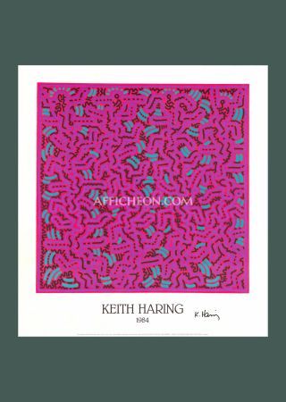 Litografia Haring - 'Untitled (Pink)' 1984 Offset-lithograph (Hand-signed)