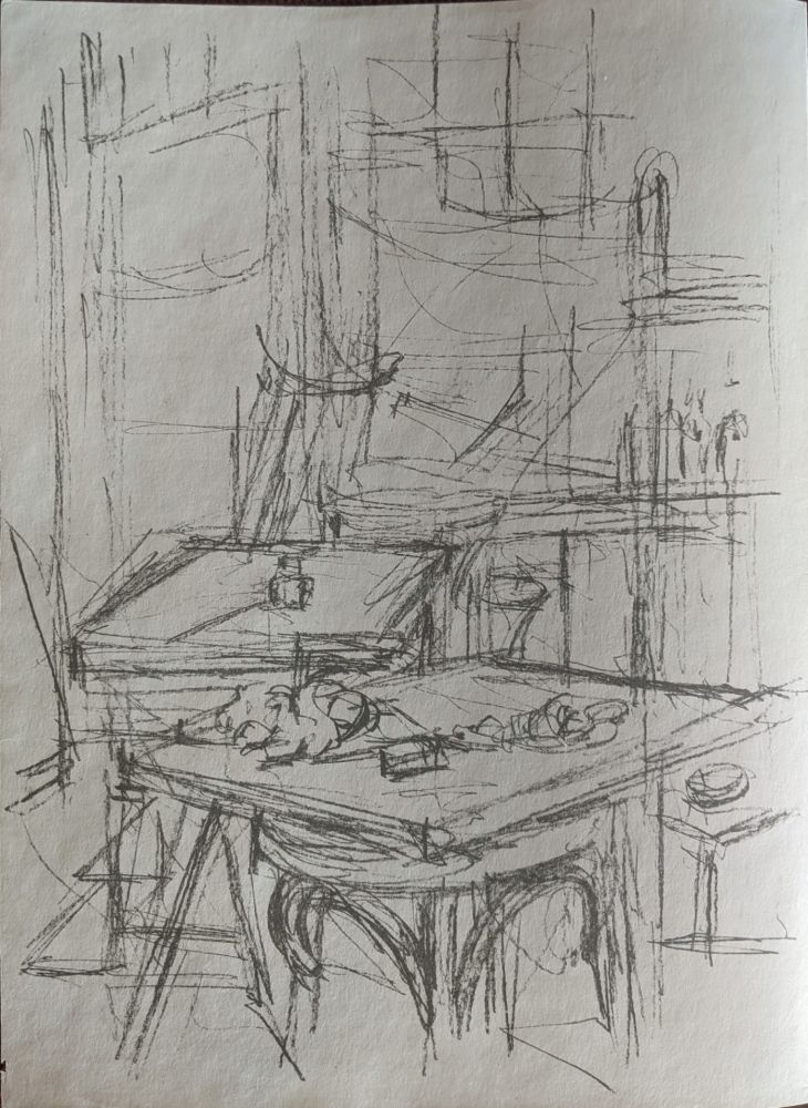 Litografia Giacometti - Untitled (tables in studio)