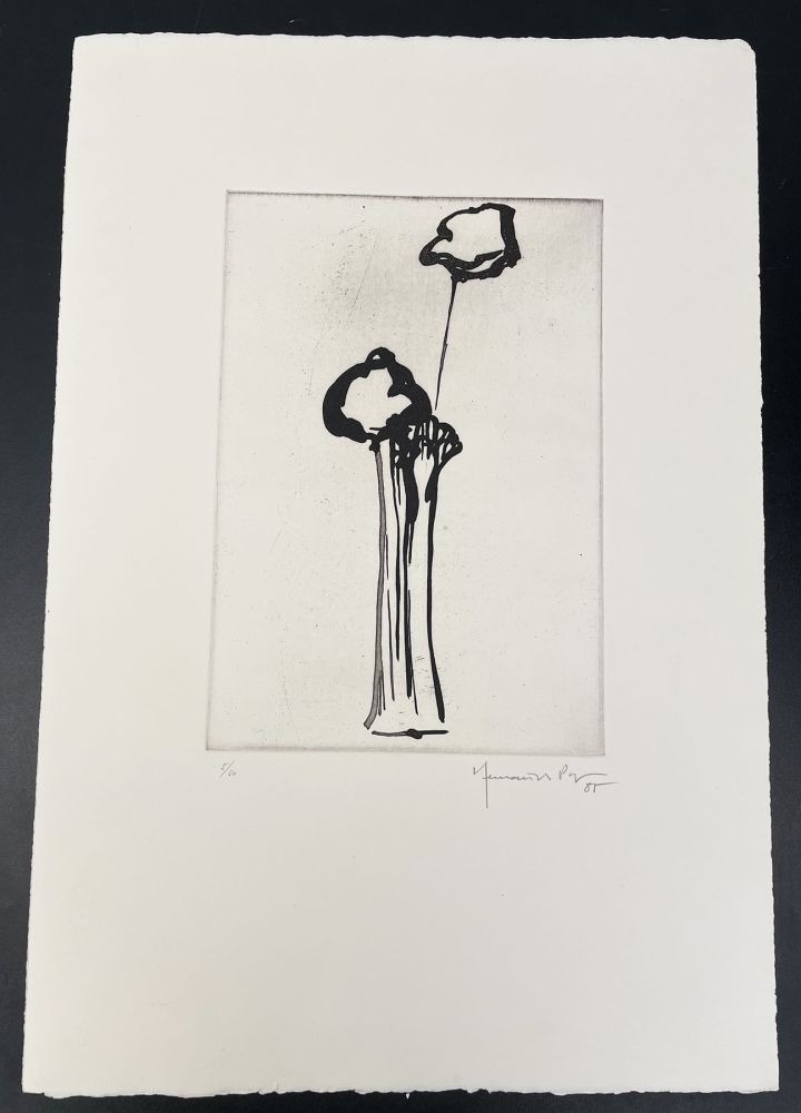 Acquaforte E Acquatinta Hernandez Pijuan - Untitled (Vase and Flower)