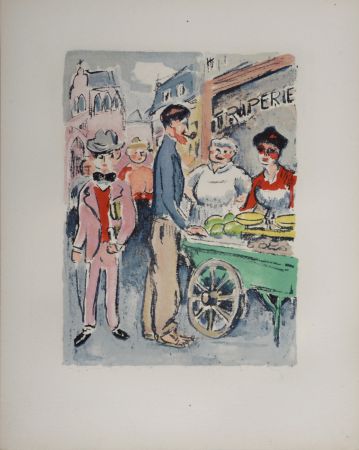 Litografia Van Dongen - Van Dongen et Roland Dorgelès, Le Marché de la rue des Abbesses, 1949