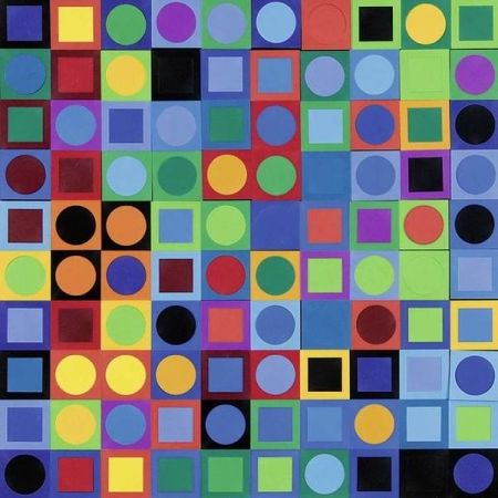 Litografia Vasarely - Vasarely Planetary Folklore Participations N° 1
