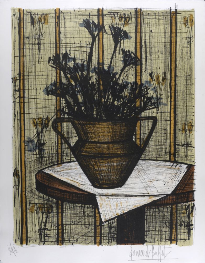 Litografia Buffet - Vase de fleurs, 1964 - Hand-signed