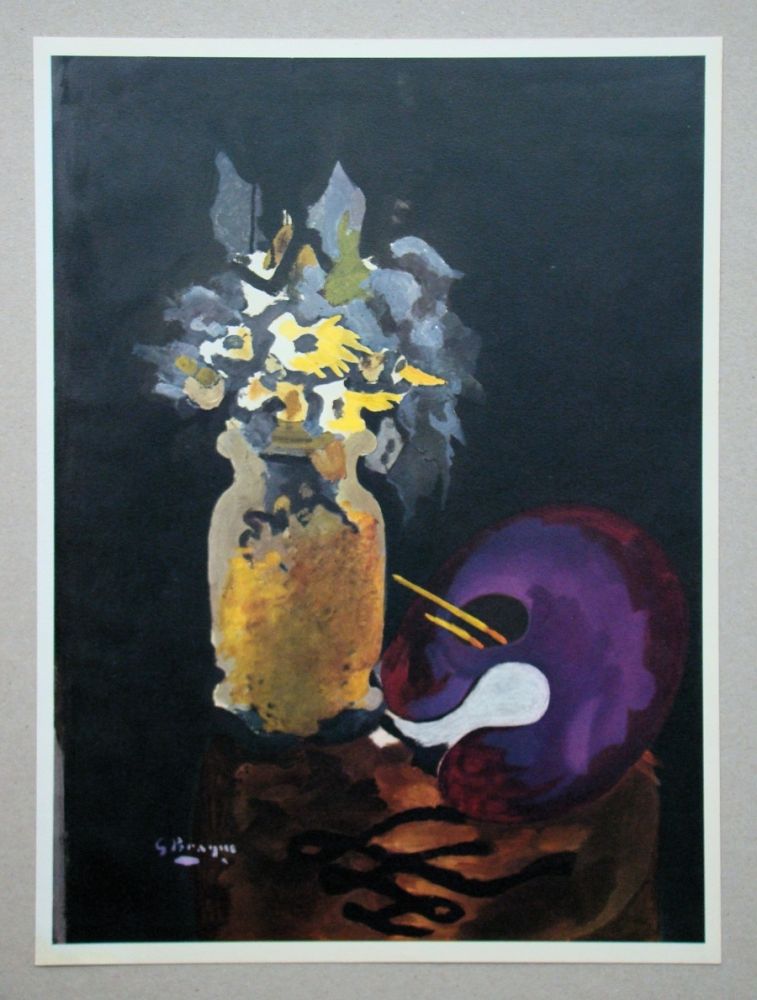 Litografia Braque (After) - Vase de fleurs jaune et palette