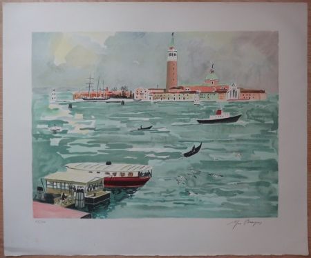 Litografia Brayer - Venise vue de la mer
