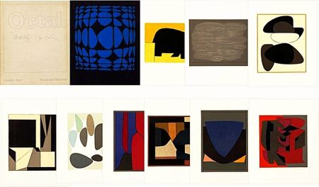 Litografia Vasarely - Victor VASARELY - Michel BUTOR OCTAL, Hand signed portfolio with 9 Color Lithographs , 1972
