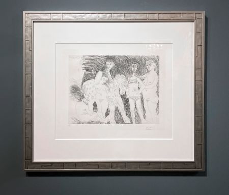 Incisione Picasso - Vieil homme pensant à sa jeunesse: garcon sur un cheval de cirque et femmes, Plate 15 from: La Série 347 (Old man thinking of his youth: boy on a circus horse and women, Plate 15 from: Series 347)
