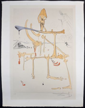 Incisione Dali - Visions de Quevedo Paysage avec Squelette Landscape with Skeleton
