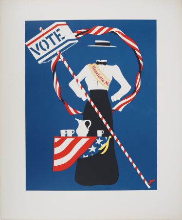Litografia Indiana - Votes for Women : La militante à la bannière étoilée