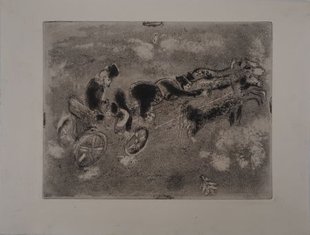 Incisione Chagall - Voyage au clair de lune (La troïka au soir)