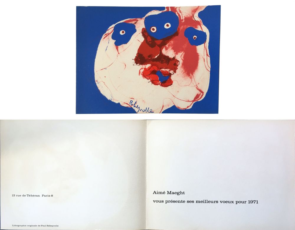 Litografia Rebeyrolle - Vœux d'Aimé Maeght pour 1971 : LITHOGRAPHIE ORIGINALE DE REBEYROLLE