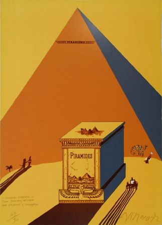 Litografia Arroyo - W. Churchill, Napoleone e Saul Steinberg all 'ombra delle Piramidi a Mezzogiorno