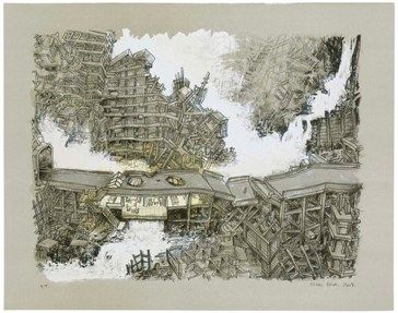 Litografia Oiwa - Waterfall House
