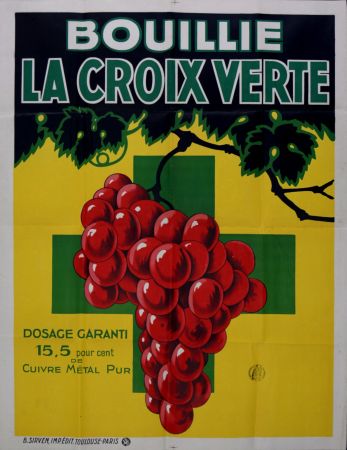 Litografia Anonyme - Wine poster Bouillie La Croix Verte, c. 1920 - Large lithograph poster
