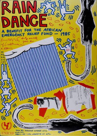 Litografia Haring - (with Andy Warhol, Jean Michel Basquiat, Roy Lichtenstein & Yoko Ono) - Rain Dance, 1985