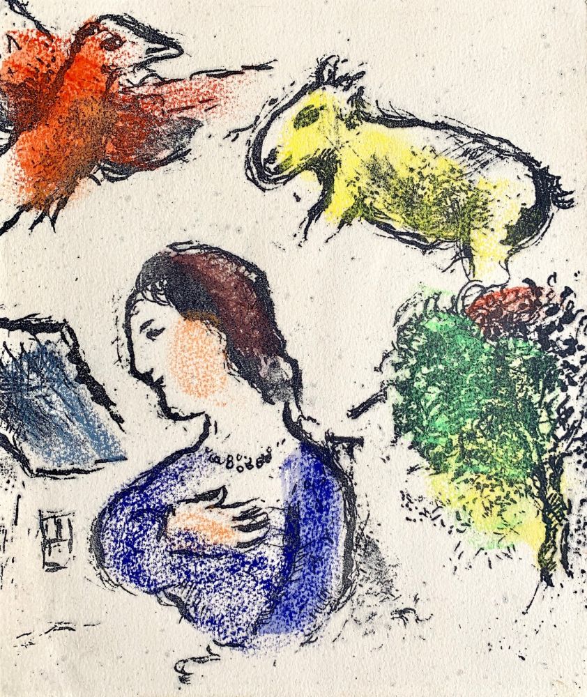 Litografia Chagall - Woman with animals 