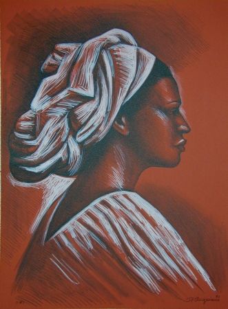 Litografia Anguiano - Woman with turban