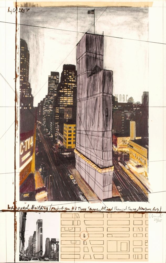 Multiplo Christo - Wrapped Building, Project for #1 Times Square, Allied Chemical Tower, New York City