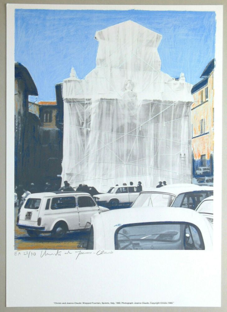 Litografia Christo - Wrapped fountain, Spoleto 1968