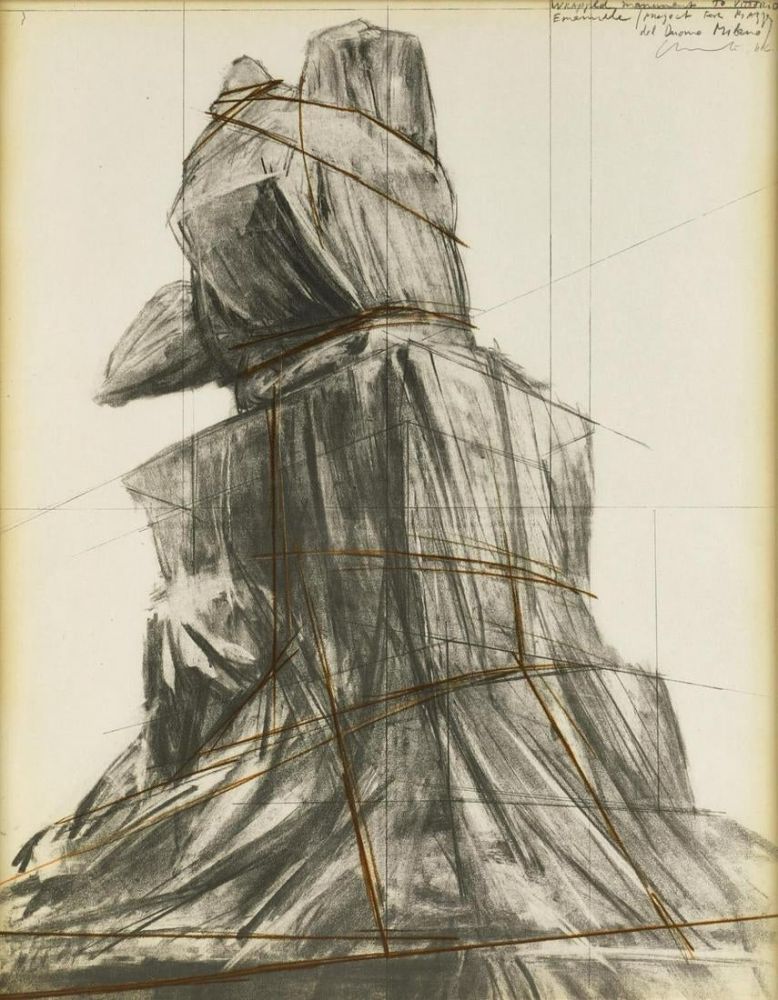 Litografia Christo - Wrapped monument to Vittorio Emanuele