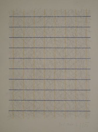 Non Tecnico Honegger - Zeichnung in Bleistift und Rapidograph in Blau und Orange.