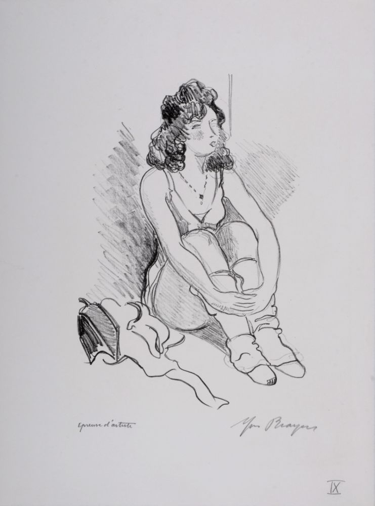 Litografia Brayer - Zizi Jeanmaire assise #IX, 1949 - Hand-signed