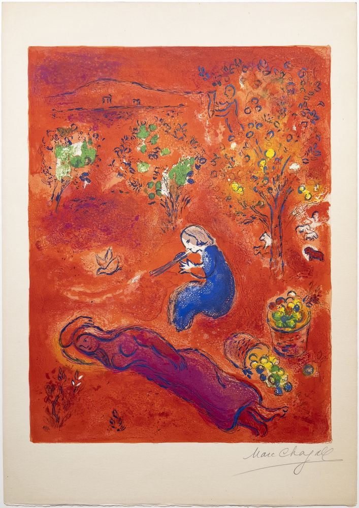 Litografia Chagall - À MIDI, l 'ÉTÉ (At noon, in summer). Daphnis et Chloé. 1961