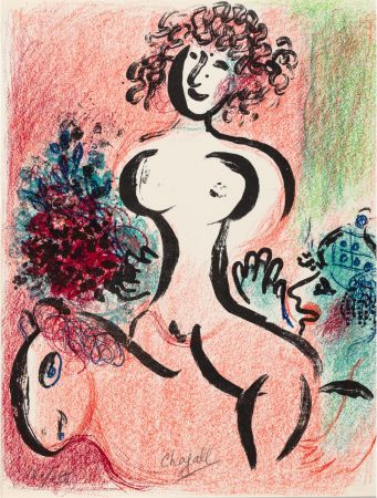 Litografia Chagall - Écuyère au bouquet