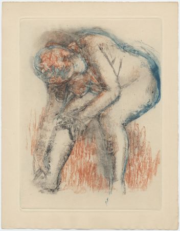 Acquaforte E Acquatinta Degas - Étude de nu se massant la cheville (vers 1896)