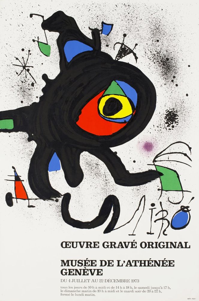 Manifesti Miró - ŒUVRE GRAVÉ ORIGINAL. MUSÉE DE L'ATHÉNÉE, GENÈVE 1973. Affiche originale.